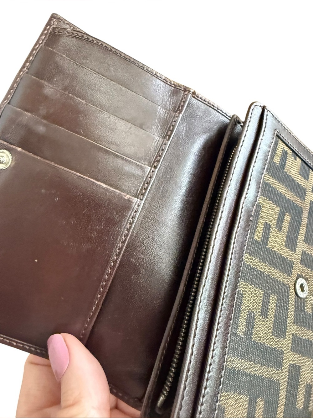 Fendi Tobacco Zucca FF Canvas Brown Leather Wallet Vintage Italy - Picture 5 of 12